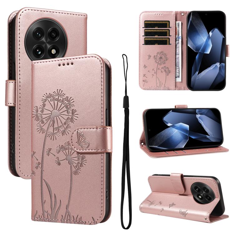 

For OnePlus 13 Dandelion Embossed Pattern Flip Leather Phone Case(Rose Gold)