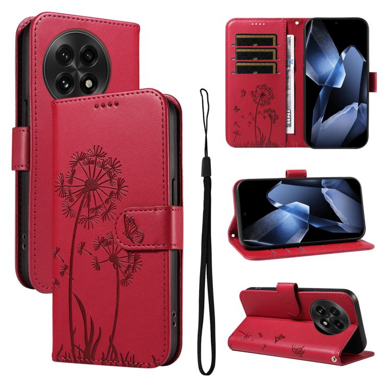 

For OnePlus 13 Dandelion Embossed Pattern Flip Leather Phone Case(Red)