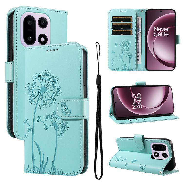

For OnePlus 15 Dandelion Embossed Pattern Flip Leather Phone Case(Green)