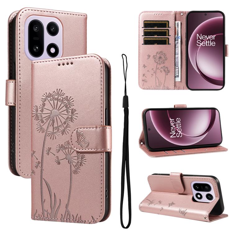 

For OnePlus 15 Dandelion Embossed Pattern Flip Leather Phone Case(Rose Gold)