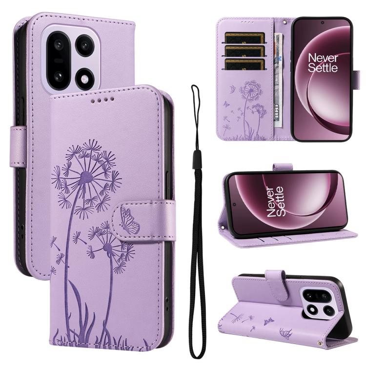 

For OnePlus 15 Dandelion Embossed Pattern Flip Leather Phone Case(Purple)