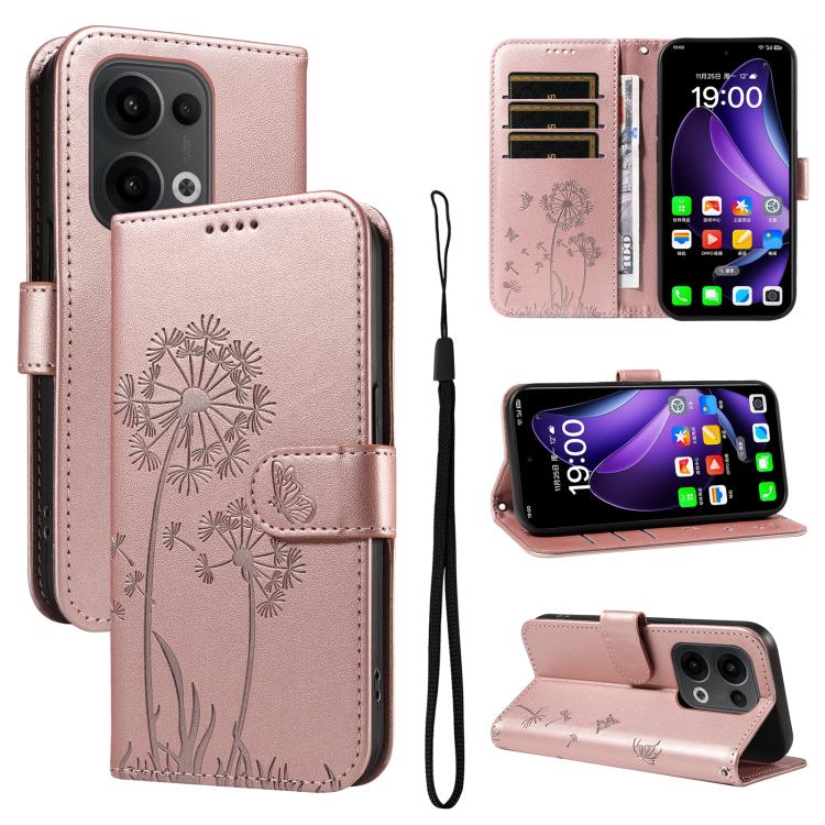 

For OPPO Reno13 Global Dandelion Embossed Pattern Flip Leather Phone Case(Rose Gold)
