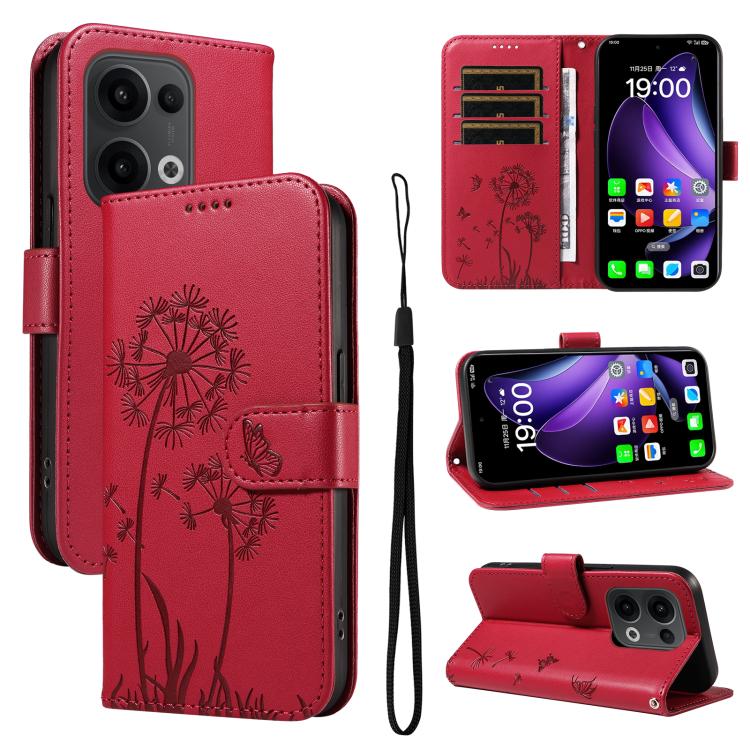 

For OPPO Reno13 Global Dandelion Embossed Pattern Flip Leather Phone Case(Red)