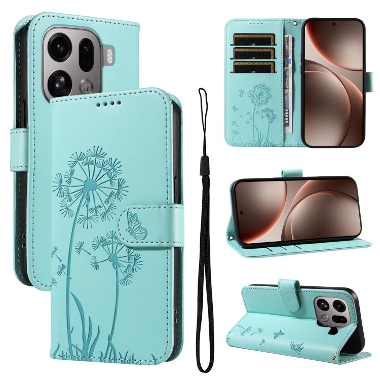 

For OPPO Find X9 Pro Dandelion Embossed Pattern Flip Leather Phone Case(Green)