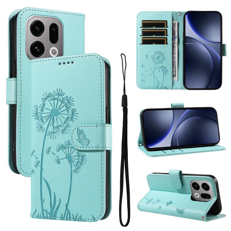 

For OPPO Find X9 Dandelion Embossed Pattern Flip Leather Phone Case(Green)