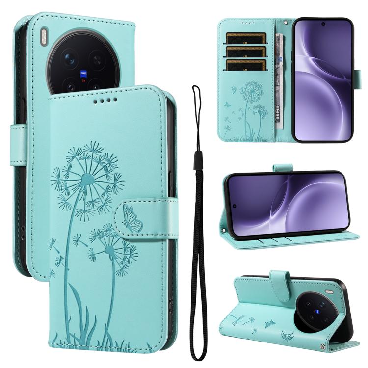 

For vivo X300 Pro Dandelion Embossed Pattern Flip Leather Phone Case(Green)