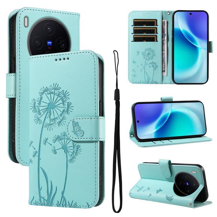

For vivo X300 Dandelion Embossed Pattern Flip Leather Phone Case(Green)