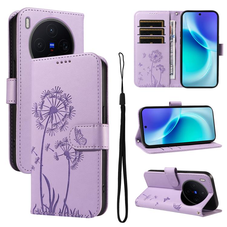 

For vivo X300 Dandelion Embossed Pattern Flip Leather Phone Case(Purple)