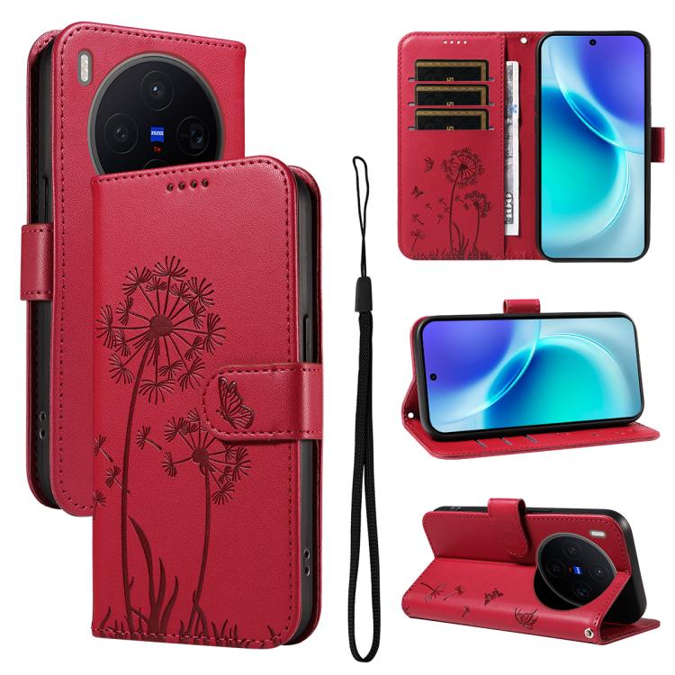 

For vivo X300 Dandelion Embossed Pattern Flip Leather Phone Case(Red)