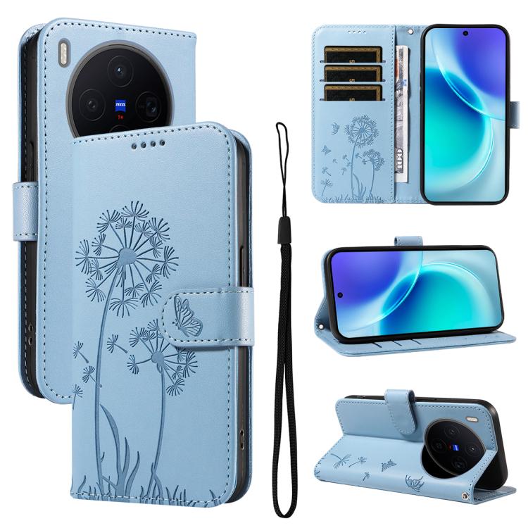For vivo X300 Dandelion Embossed Pattern Flip Leather Phone Case(Sky Blue)