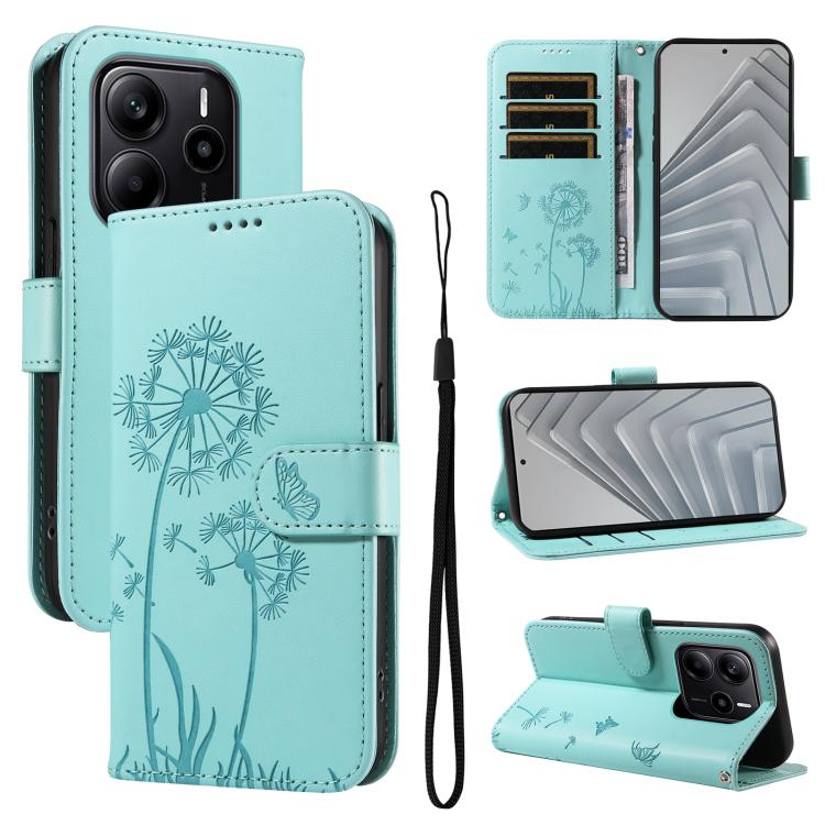 

For Redmi Note 14 4G 163.25mm Dandelion Embossed Pattern Flip Leather Phone Case(Green)
