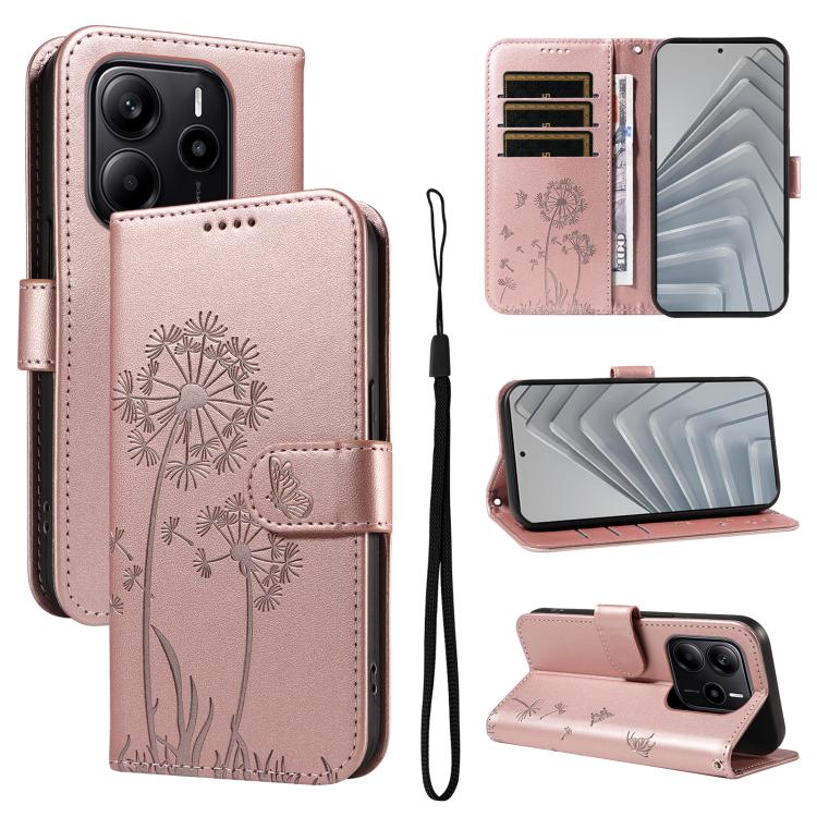 

For Redmi Note 14 4G 163.25mm Dandelion Embossed Pattern Flip Leather Phone Case(Rose Gold)
