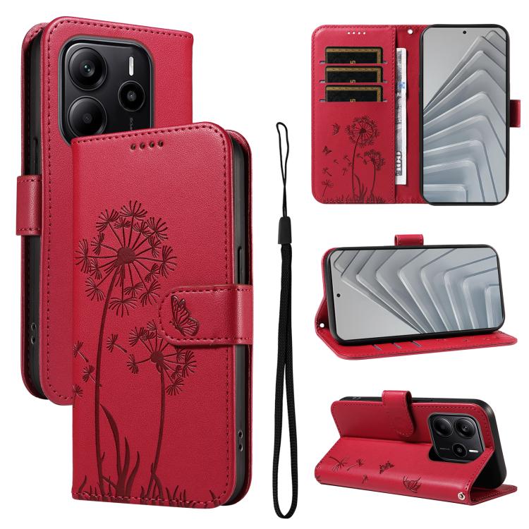 

For Redmi Note 14 4G 163.25mm Dandelion Embossed Pattern Flip Leather Phone Case(Red)