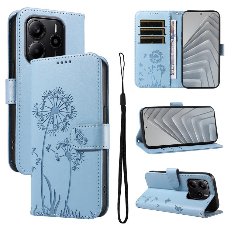 

For Redmi Note 14 4G 163.25mm Dandelion Embossed Pattern Flip Leather Phone Case(Sky Blue)