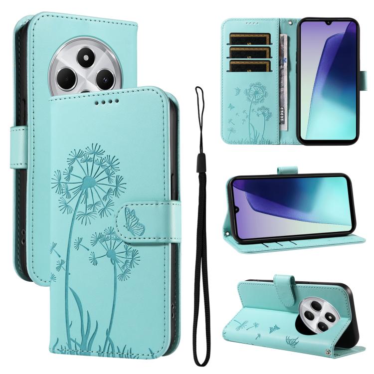 For Redmi 17C/14C 4G/A4 5G/Poco C75 5G Dandelion Embossed Pattern Flip Leather Phone Case(Green)