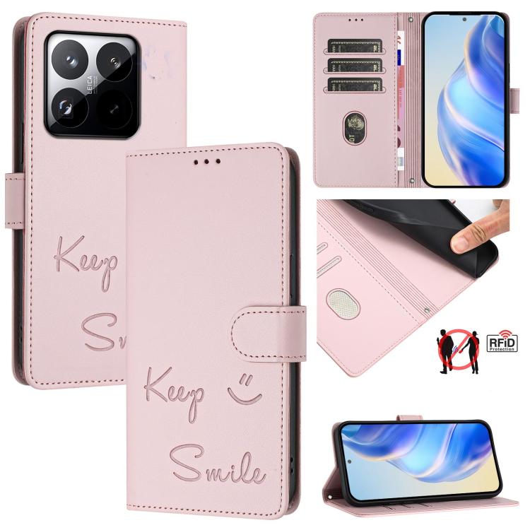 

For Xiaomi 15T 5G Smile Embossing RFID Leather Phone Case(Pink)