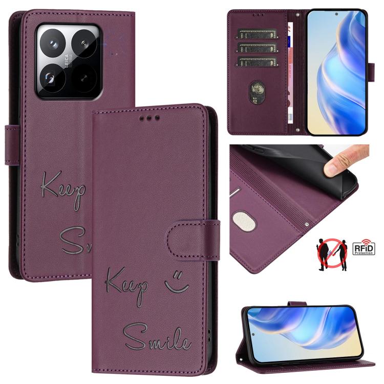 

For Xiaomi 15T 5G Smile Embossing RFID Leather Phone Case(Violet)