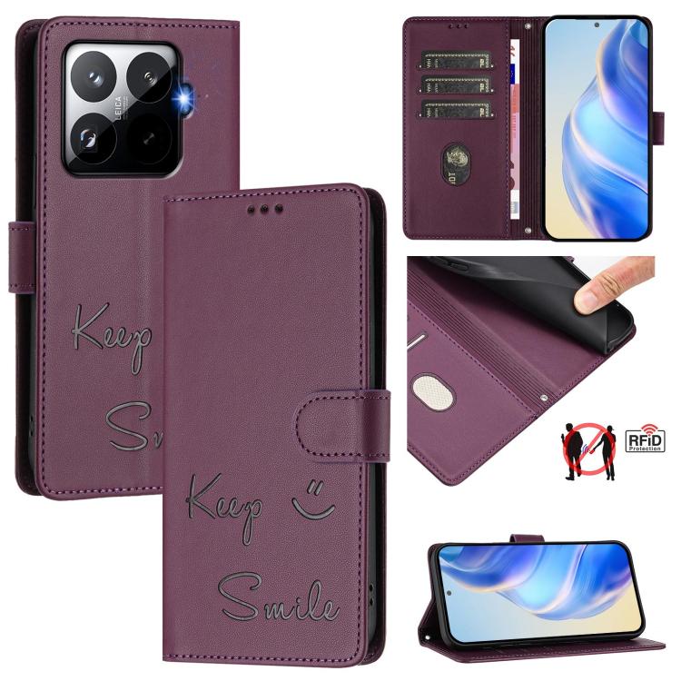 

For Xiaomi 15T Pro 5G Smile Embossing RFID Leather Phone Case(Violet)