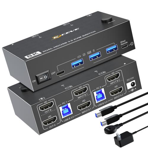 

KC-KVM8202 8K 60Hz USB3.0 / HDMI 2-Port Dual Monitor KVM Switch, US Plug