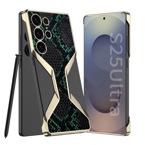 

For Samsung Galaxy S25 Ultra 5G GKK Borderless Plating Leather Python Texture Phone Case, Not Included Pen(Green)