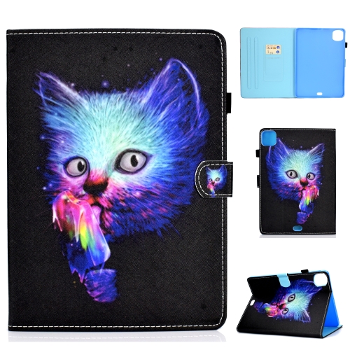 

For iPad Air 2022 / 2020 10.9 Colored Drawing Stitching Horizontal Flip Leather Case, with Holder & Card Slots & Sleep / Wake-up function(Super Cat)