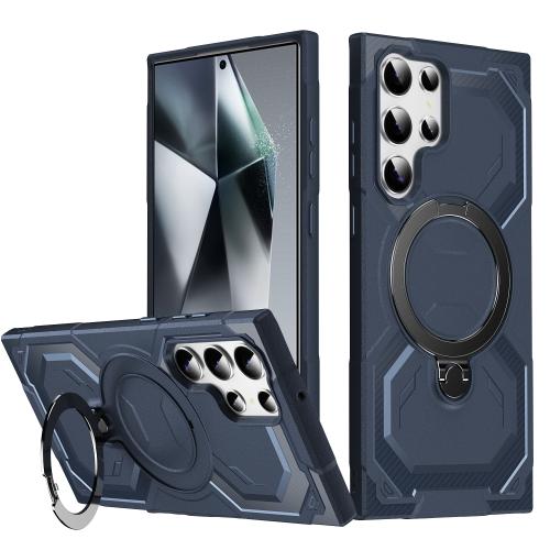 

For Samsung Galaxy S22 Ultra 5G Frosted MagSafe Holder Phone Case(Blue)