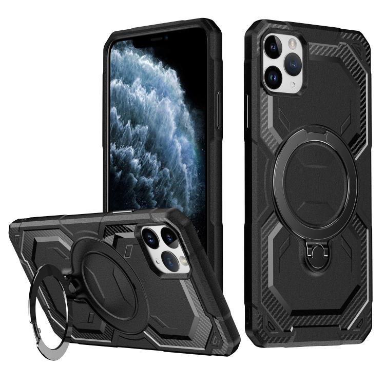 

For iPhone 11 Pro Max Frosted MagSafe Holder Phone Case(Black)