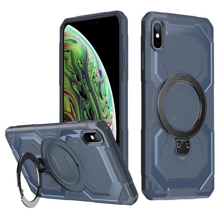

For iPhone XS Max Frosted MagSafe Holder Phone Case(Blue)