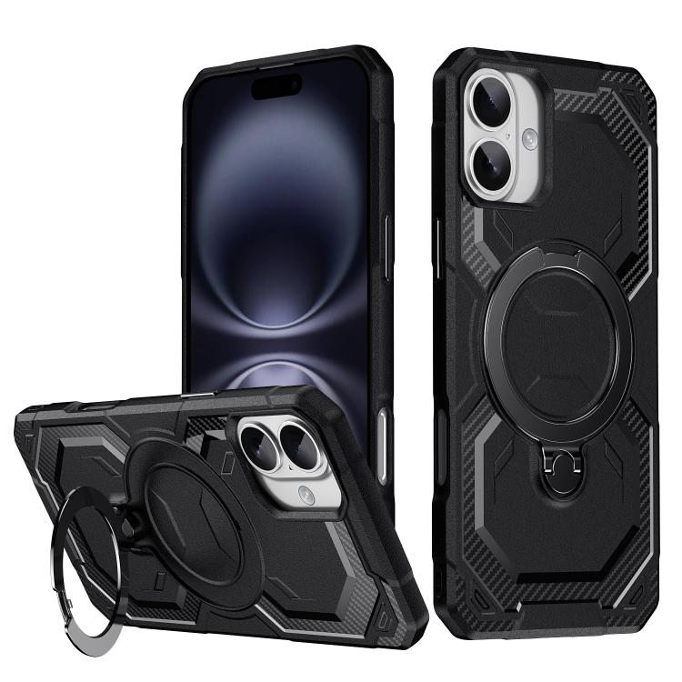 

For iPhone 16 Frosted MagSafe Holder Phone Case(Black)