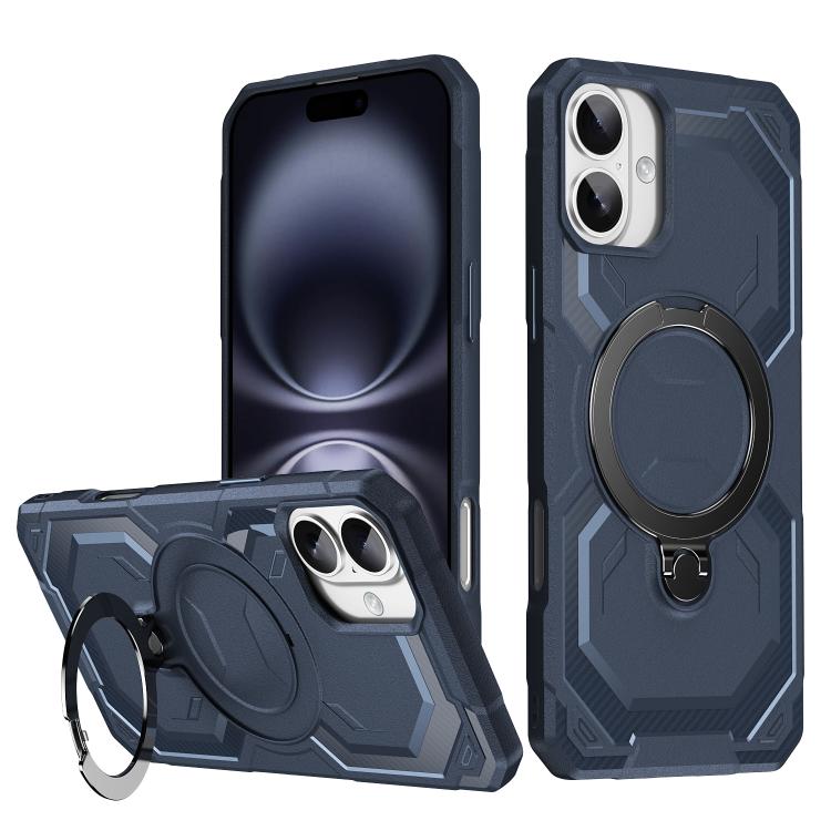 

For iPhone 16 Plus Frosted MagSafe Holder Phone Case(Blue)