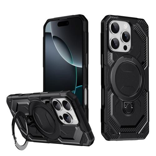 

For iPhone 16 Pro Frosted MagSafe Holder Phone Case(Black)