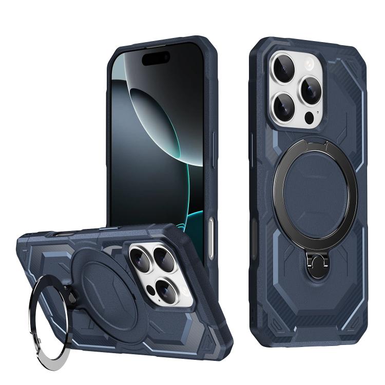 

For iPhone 16 Pro Frosted MagSafe Holder Phone Case(Blue)