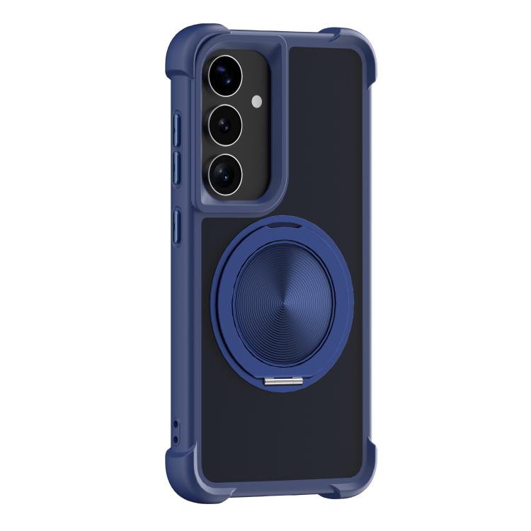

For Samsung Galaxy S25 5G CD Texture 360 Degree Rotating Holder MagSafe Phone Case(Blue)