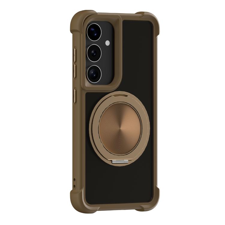 

For Samsung Galaxy S25 5G CD Texture 360 Degree Rotating Holder MagSafe Phone Case(Gold)