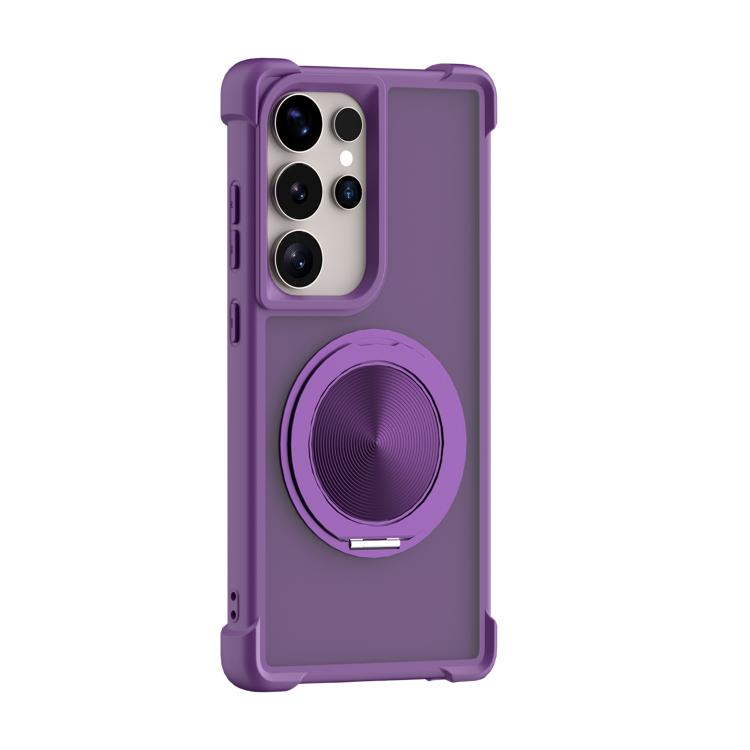 

For Samsung Galaxy S25 Ultra 5G CD Texture 360 Degree Rotating Holder MagSafe Phone Case(Purple)