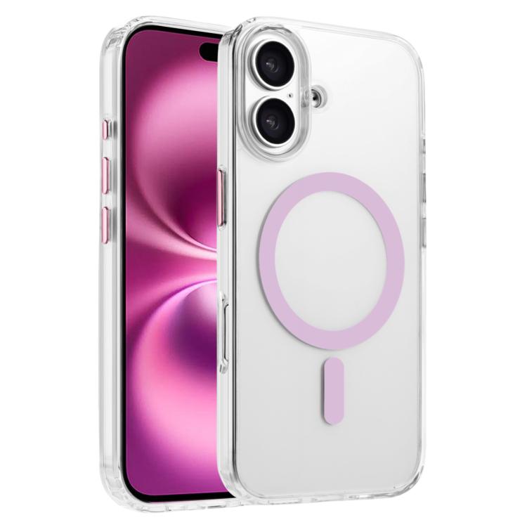 

For iPhone 16 Plus High Transparency TPU Hybrid PC MagSafe Magnetic Phone Case(Pink)