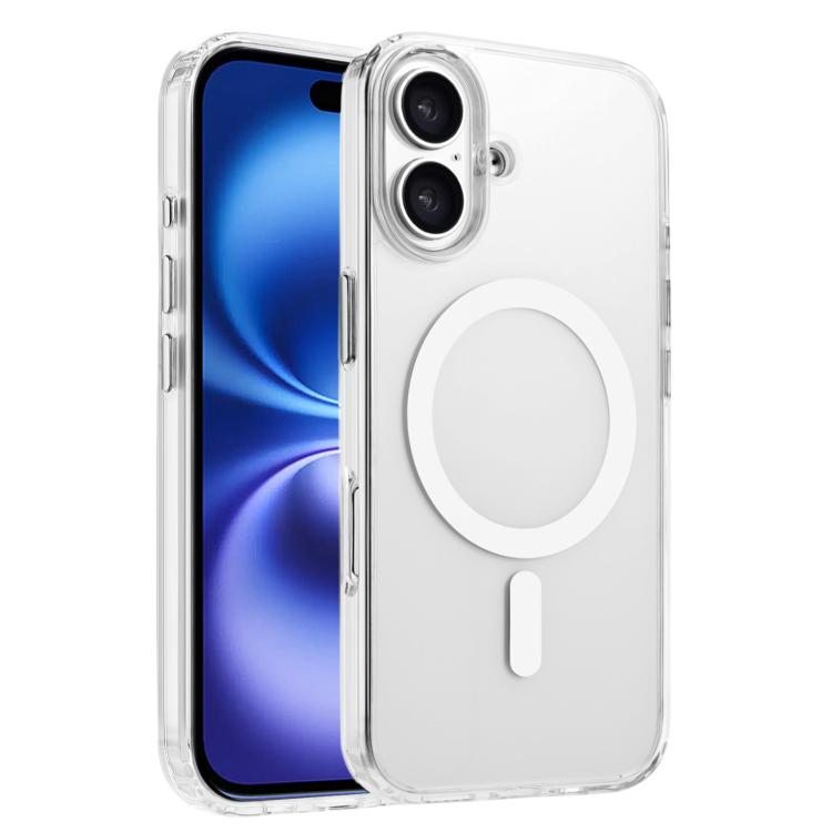 

For iPhone 16 High Transparency TPU Hybrid PC MagSafe Magnetic Phone Case(White)