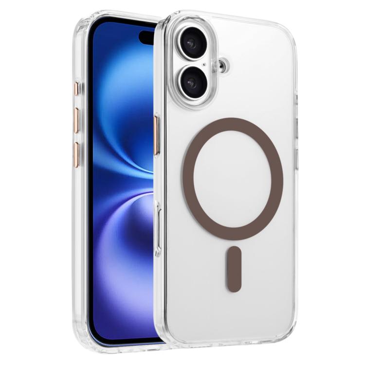 

For iPhone 16 High Transparency TPU Hybrid PC MagSafe Magnetic Phone Case(Desert Gold)