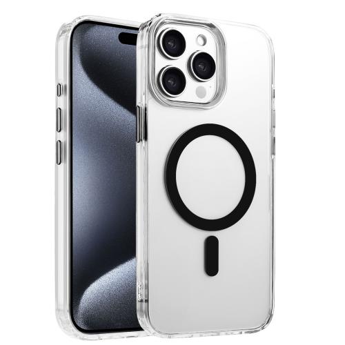 

For iPhone 15 Pro Max High Transparency TPU Hybrid PC MagSafe Magnetic Phone Case(Black)