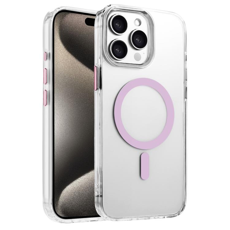 

For iPhone 15 Pro High Transparency TPU Hybrid PC MagSafe Magnetic Phone Case(Pink)