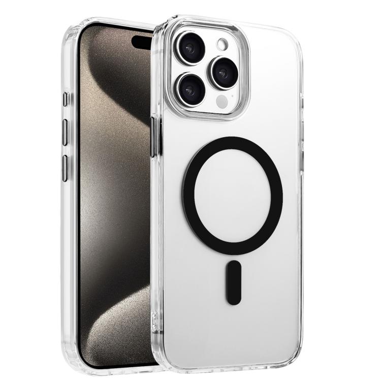 

For iPhone 15 Pro High Transparency TPU Hybrid PC MagSafe Magnetic Phone Case(Black)