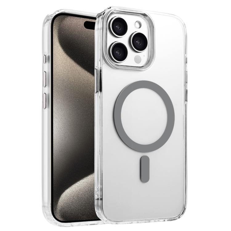 

For iPhone 15 Pro High Transparency TPU Hybrid PC MagSafe Magnetic Phone Case(Grey)