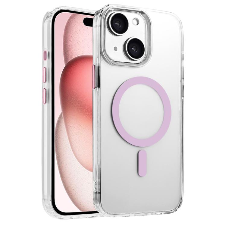 

For iPhone 15 High Transparency TPU Hybrid PC MagSafe Magnetic Phone Case(Pink)