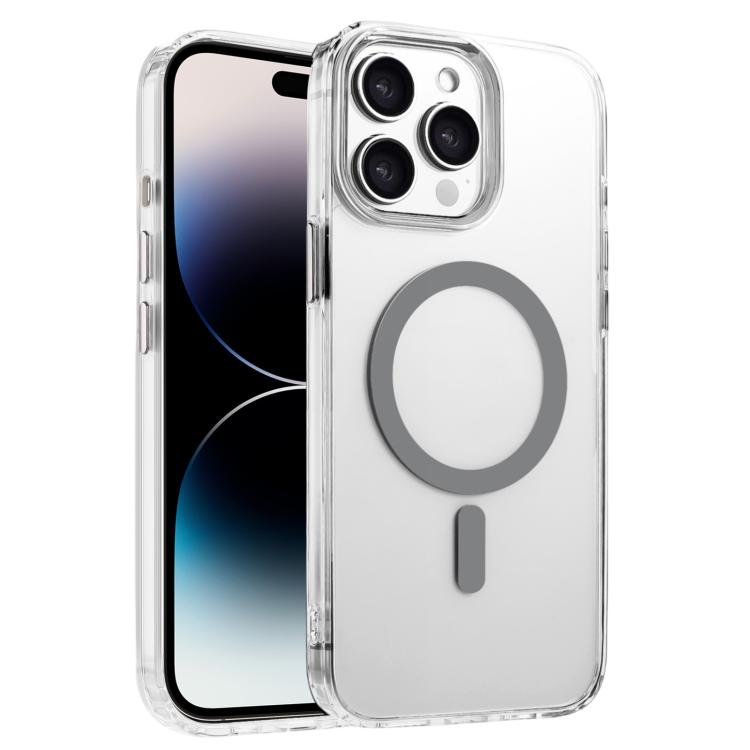 

For iPhone 14 Pro High Transparency TPU Hybrid PC MagSafe Magnetic Phone Case(Grey)