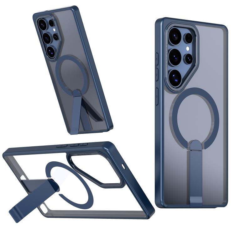

For Samsung Galaxy S22 Ultra 5G Star Shine Series TPU + PC MagSafe Phone Case with Fold Holder(Navy Blue)