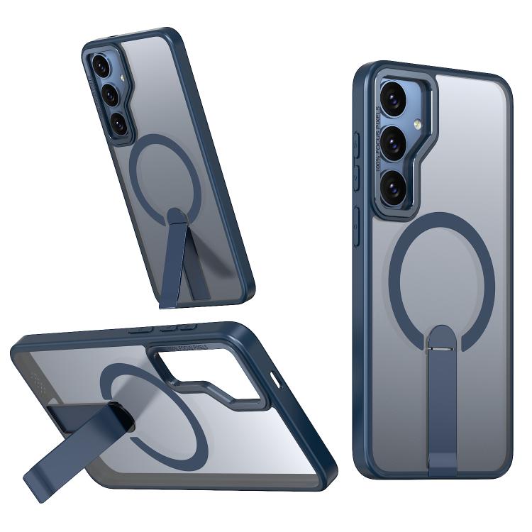 For Samsung Galaxy S24 5G / S25 5G Star Shine Series TPU + PC MagSafe Phone Case with Fold Holder(Navy Blue)
