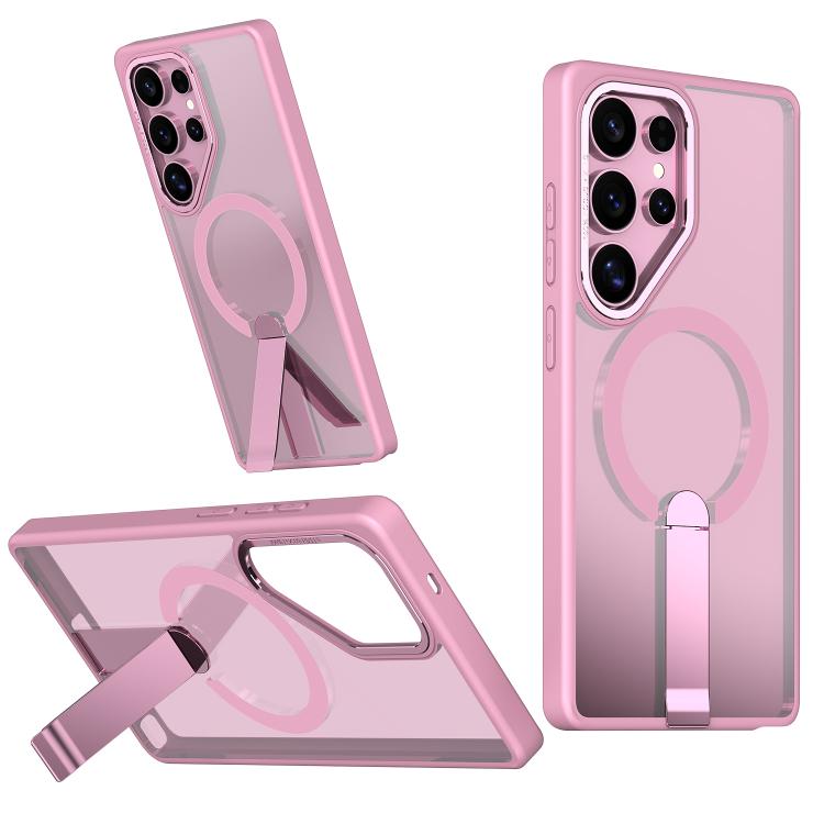 

For Samsung Galaxy S24 Ultra 5G Star Shine Series TPU + PC MagSafe Phone Case with Fold Holder(Pink)