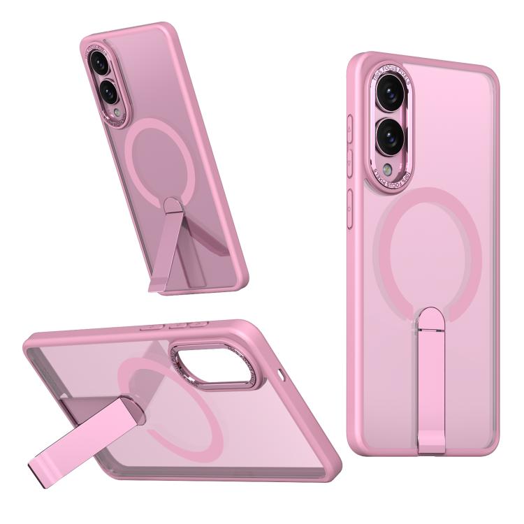 

For Samsung Galaxy S25 Edge 5G Star Shine Series TPU + PC MagSafe Phone Case with Fold Holder(Pink)