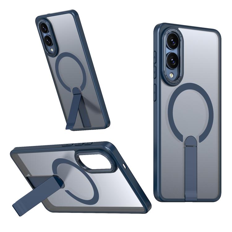 For Samsung Galaxy S25 Edge 5G Star Shine Series TPU + PC MagSafe Phone Case with Fold Holder(Navy Blue)