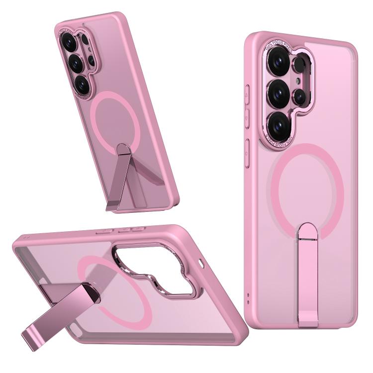 

For Samsung Galaxy S26 Ultra 5G Star Shine Series TPU + PC MagSafe Phone Case with Fold Holder(Pink)